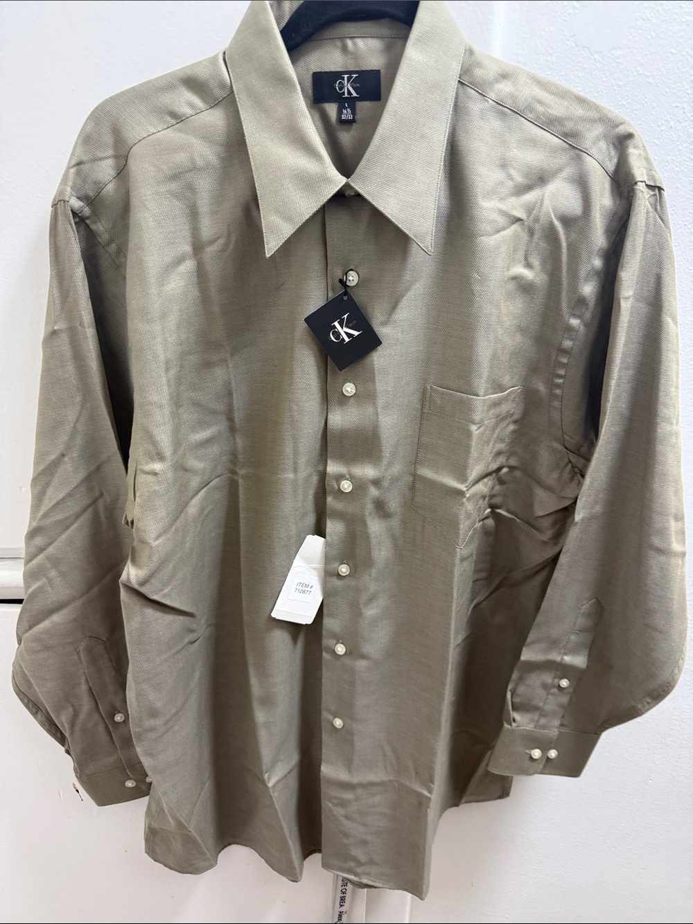 Calvin Klein Men's Olive Dress Shirt with Point Collar
